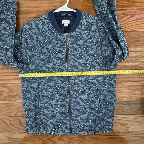 J. Crew Factory Denim Floral Print Bomber Jacket Womens Small Blue Casual Chic - Picture 9 of 10